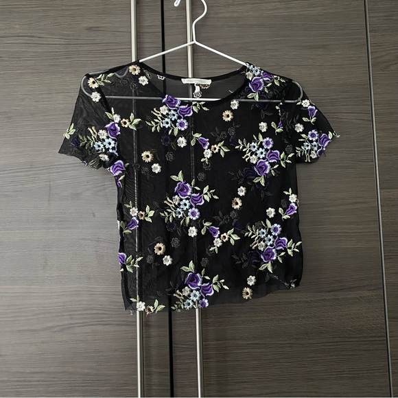 Urban Outfitters Floral Embroidered Sheer Top - Picture 2 of 5